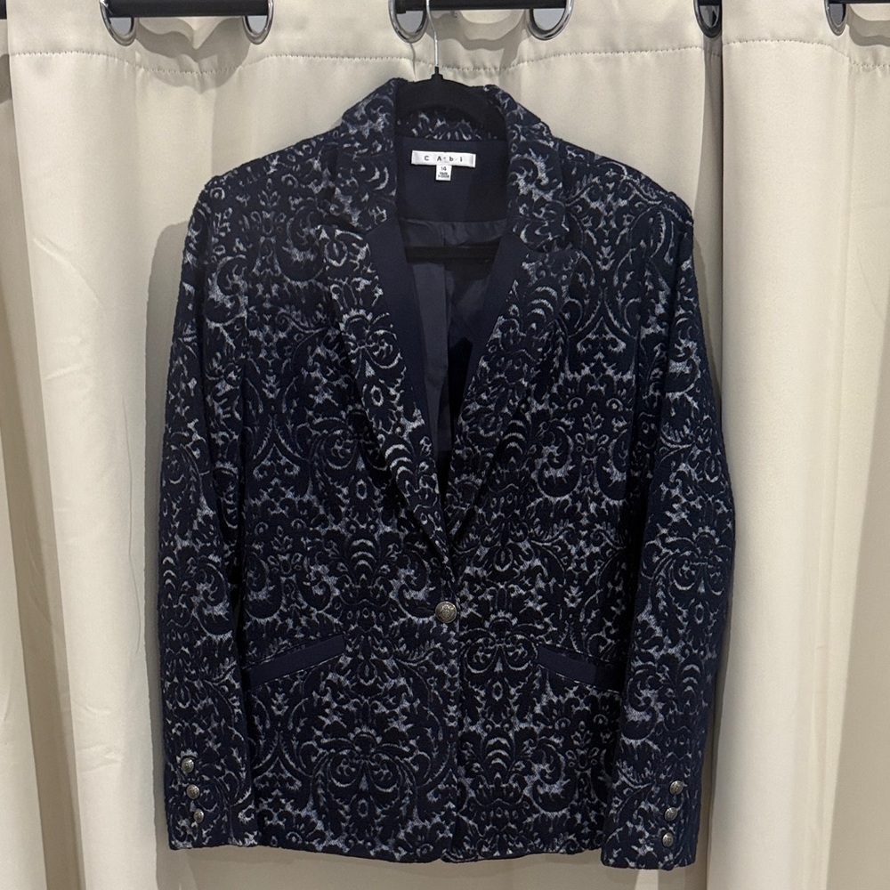Cabi Elegant Navy Patterned Blazer Size 14 Preloved